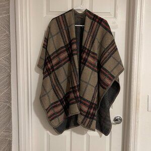 Plaid Wool Poncho - One Size